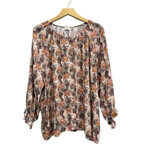 Aritzia Wilfred Sensibility Long Sleeve Wheat/basalt Grey Floral Blouse size L